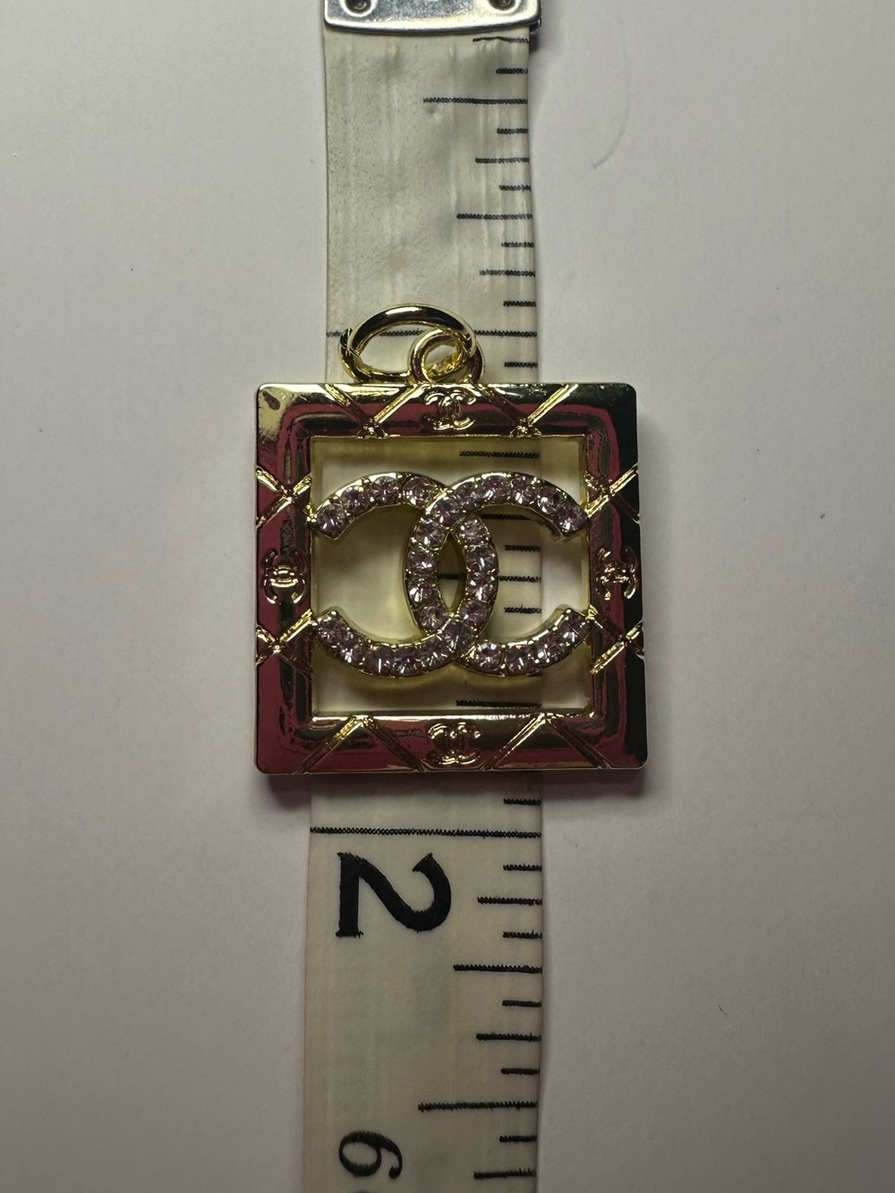 Chanel Square Gold Etched Zipper Pull Charm with Clear Stone Logo - Picture 8 of 9